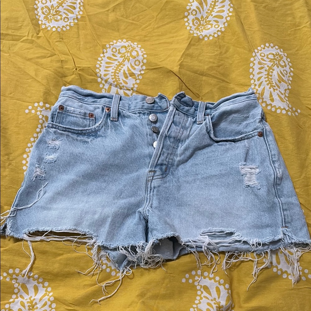 Pistola Light Blue Frayed Jean Shorts